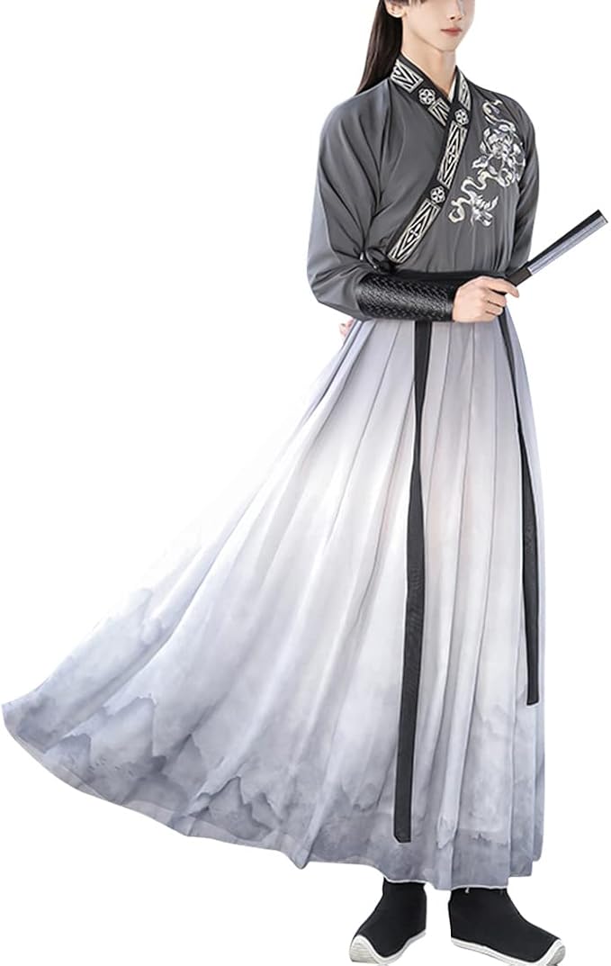 男式传统刺绣汉服服装,wei jin 风格,qiyao ruqun 中国学者古代服装